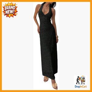 Elegant Halter Neck Maxi Dress Formal Wedding Guest Sleeveless Backless Chic